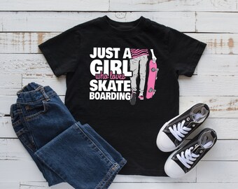 Girl Who Loves Skateboarding T-Shirt, Girl Skateboarder Tee, Kids Hoodie, Tank Top, Hoodie, Sweatshirt, Long Sleeve, Kids Tee Apparel Gift