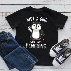 Meisje dat houdt van pinguïns T-shirt, schattig meisje pinguïn tee, kinderen hoodie, tank top, hoodie, sweatshirt, lange mouw, kinderen tee kleding cadeau