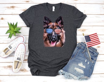 German Shepherd USA Flag T-Shirt, Funny Dog July 4th, American Flag Tank Top, Fourth of July Hoodie, Sweatshirt, Long Sleeve, Gift