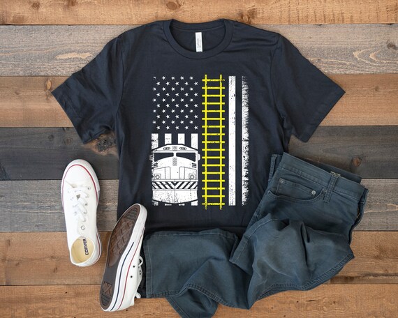 American Flag Railroad Train Conductor T-Shirt American Flag Railroad Train Conductor T-Shirt