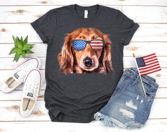 Dachshund USA Flag T-Shirt, Funny Wiener Dog July 4th, American Flag Tank Top, Fourth of July Hoodie, Sweatshirt, Long Sleeve, Gift