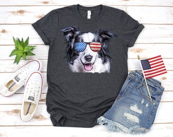 Border Collie USA Flag T-Shirt, Funny Sheltie Dog July 4th, American Flag Tank Top, Fourth of July Hoodie, Sweatshirt, Long Sleeve, Gift