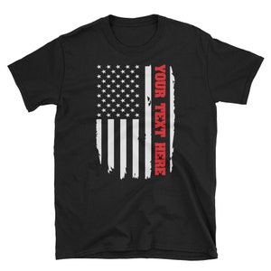 Personalized Custom Thin Red Line Firefighter T-Shirt | USA American Flag Fireman Gift
