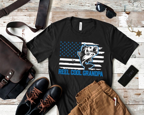 Reel Cool Grandpa Shirt, Fishing American Flag USA Shirt, Fisherman  T-shirt, Hoodie, Long Sleeve Gifts for Fishers, Fathers Day Gift 