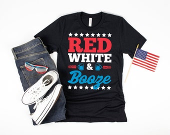Rojo blanco y bebida 4 de julio camiseta de la cerveza, camiseta sin mangas con bandera americana de alcohol divertido, sudadera con capucha del 4 de julio,
