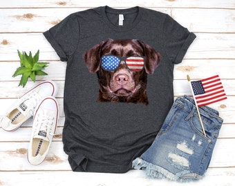 Brown Lab USA Flag T-Shirt, Funny Chocolate Labrador July 4th, American Flag Tank Top, Fourth of July Hoodie, Sweatshirt, Long Sleeve, Gift