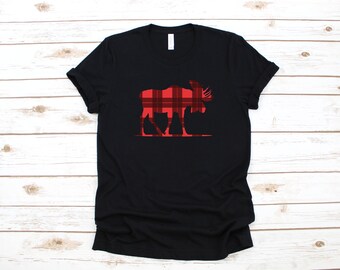 Plaid Moose T-Shirt, Moose Sweatshirt, Tank Top, Hoodie, Sweatshirt, Long Sleeve, Kids Tee Apparel Gift