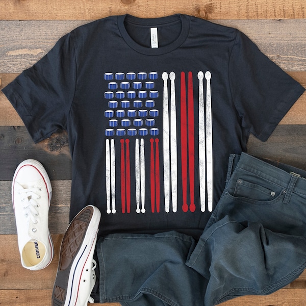 T-shirt con bandiera USA del batterista, batteria con bandiera americana, tamburo patriottico, canotta, felpa con cappuccio, felpa, manica lunga, regalo di abbigliamento per bambini