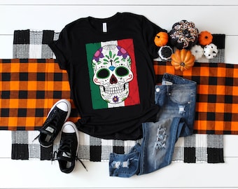 Mexican Flag Skull Day of the Dead Mexico | T-Shirt | Tank Top | Hoodie | Sweatshirt | Long Sleeve |   Apparel Gift