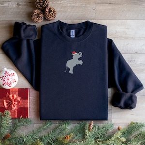 Embroidered Elephant Santa Christmas Sweatshirt, Festive Holiday Crewneck, Unisex Winter Apparel