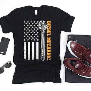 Diesel  Mechanic American Flag Shirt | USA Truck Mechanic T-Shirt | Tank Top | Hoodie | Sweatshirt | Long Sleeve | Diesel Fathers Day Gift