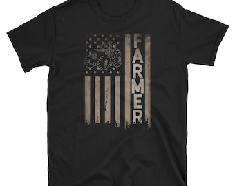 Farmer American Flag T Shirt Farming USA Gift Fourth July 4th Tee