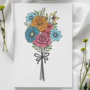 Birth Flower Family Bouquet, Birth Month Flower Art Custom, Hand Drawn Art, Birth Month Flower Print, Personalized Gift Custom Flower Bunch