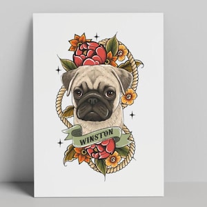 Neo Traditional Pet Portrait, Tattoo Style, Pet Portrait from Photo, custom neo traditional tattoo, Cat Portrait, Dog Portrait, Pet Portrait