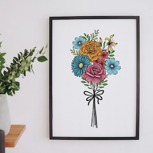 Family Birth Flower Bouquet, Family Birth Month Tattoo Design - Family Birth Flowers -  Custom Flower Bunch - Family Bouquet - Custom flower
