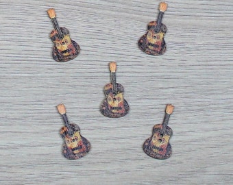 5 boutons guitare en bois peint motif Hibou