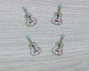 4 boutons guitare en bois peint couleur moucheté Marron