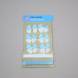 Set e 6 petits nœuds et 2 rubans de 1m - ton Turquoise