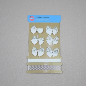 Set de 6 petits nœuds et 2 rubans de 1m - ton Gris
