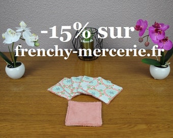 Lot de 6 Lingettes Démaquillantes Lavables 100% coton Motifs Etoiles et Marsala