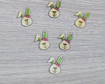 6 boutons lapin en bois peint couleur vert