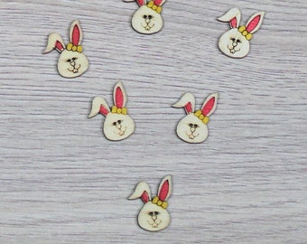 6 boutons lapin en bois peint couleur rouge