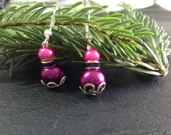 dangling earrings, Fuchsia and purple