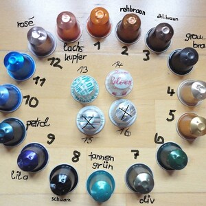 Kaffeekapsel Ohrringe Dreieck mit Perlen, Recycling Fächer Ohrringe Nespresso Farbwahl Farbkarte