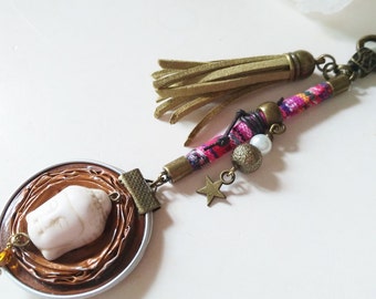 Buddha bag pendant tassel disc backpack pendant ethnic key ring made of Nespresso coffee capsule