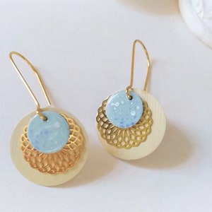 gold Mandala Ohrringe Emaille mit mint koralle Plättchen, Recycling Ohrringe Nespresso Kaffeekapsel Schmuck 144