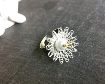 zarter Draht Ring Kelch gestrickt, zierlicher Drahtschmuck, edler gestrickter Blumen Ring aus Draht für Hochzeit Braut