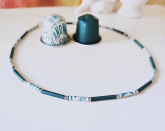 zarte Halskette Kette aus Kaffeekapseln smaragdgrün Recycling Röhren Kette Nespresso Upcycling Schmuck nachhaltig