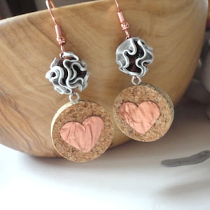 Kork Weinkorken Ohrringe mit Herz, Recycling Ohrringe Herz Upcycling Nespresso Schmuck aus Kaffeekapseln originelles Geschenk nachhaltig 186