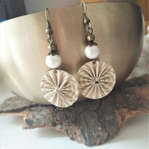 Recycling Kaffeekapsel Ohrringe Stern Kreis creme, Glanz Perlen Ohrringe bronze, Upcycling Nespresso Schmuck originell 124