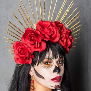 Virgin Mary Día de los Muertos crown headpiece, Halo rose crown, festival headpiece, Catrina, Day of the dead crown headpiece