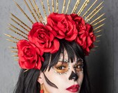 Virgin Mary Día de los Muertos crown headpiece, Halo rose crown, festival headpiece