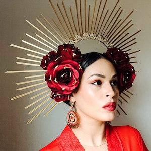 Virgin Mary Día de los Muertos crown headpiece, Halo rose crown, festival headpiece, Catrina, Day of the dead crown headpiece