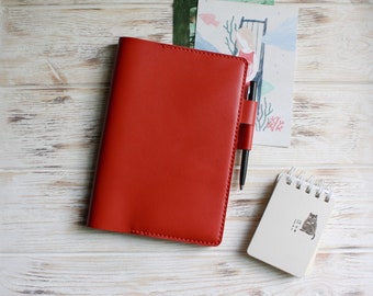 Rote Lederhülle für A5-Planer von Hobonichi / Hobonichi Mega Weeks Hülle / B6 Slim Planerhülle / Hobonichi Techo A6 Hülle / Planerzubehör