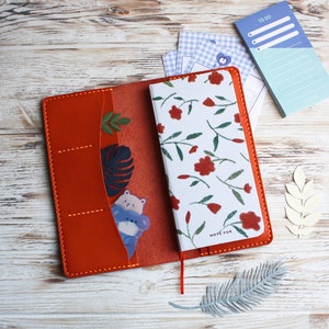 Orange leather notebook cover / Leather Hobonichi weeks cover / Hobonichi A6 techo cover / B6 Slim cover