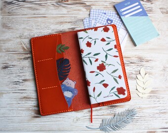 Orange leather notebook cover / Leather Hobonichi weeks cover / Hobonichi A6 techo cover / B6 Slim cover