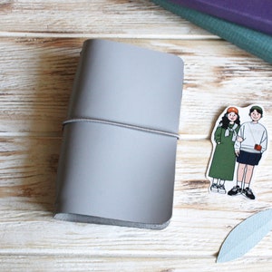 Gray leather pocket travelers notebook cover / Leather TN Midori cover / Hobonichi weeks cover / B6 A6 A5 minimalist cover