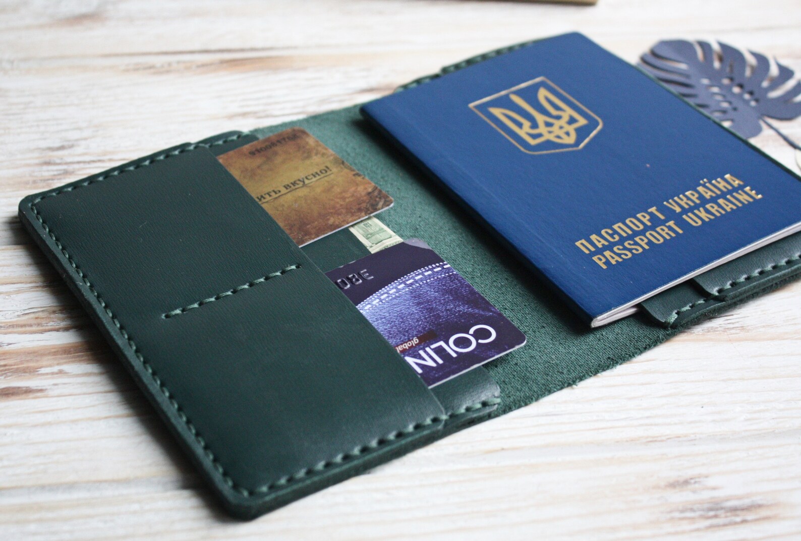 Green leather passport cover / Leather passport holder / Etsy