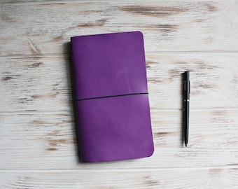 Purple leather travelers notebook cover 2025 / Leather TN cover / Hobonichi weeks mega cover / Midori planner cover / A5 A6 B6 planner cover