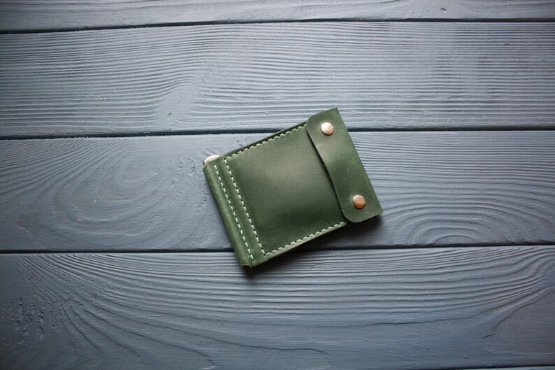 Green Money Clip Wallet Mens Leather Money Clip Mens Leather Etsy - image 0