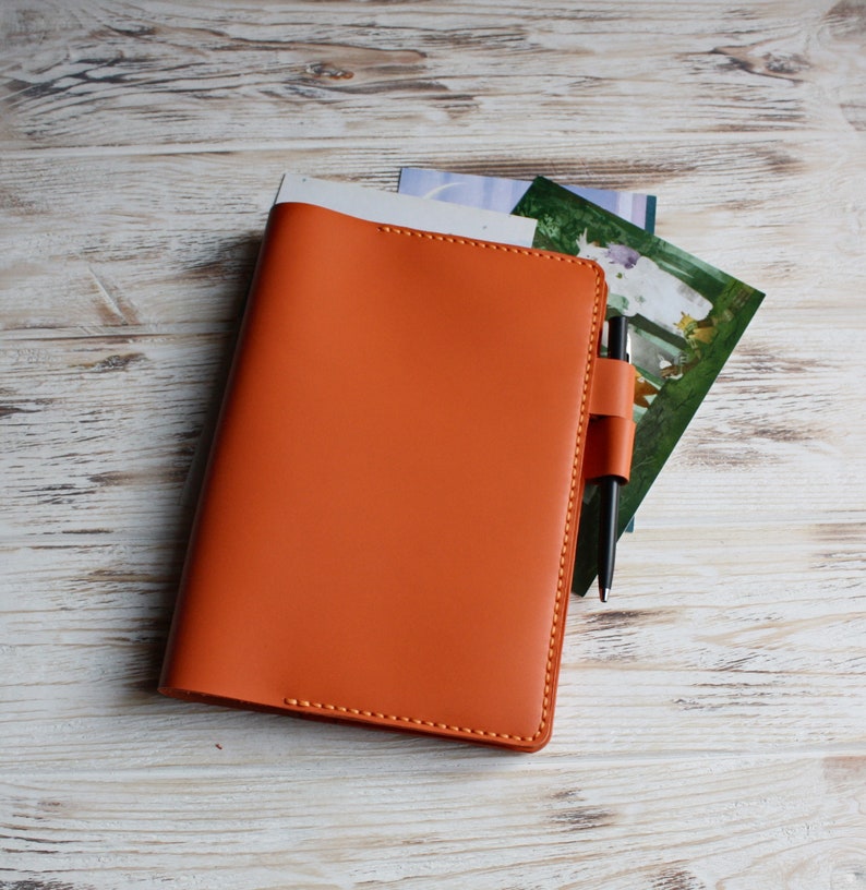 Orange Leather Journal Cover A5 / Leather Planner / Hobonichi Etsy