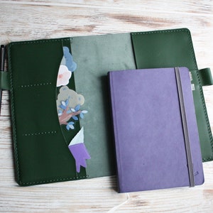Funda de cuero verde Jibun Techo A5 / Funda delgada para agenda Kokuyo B6 / Funda de cuero Jibun Biz / Funda de cuero JT Days / Funda Jibun 3 en 1