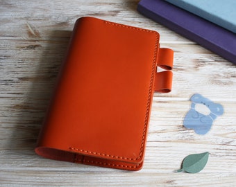 Orangefarbene Lederhülle für B6 Slim-Planer / Hobonichi Weeks Mega-Hülle / Hobonichi A6 Techo-Hülle / Lederhülle für A5-Notizbuch