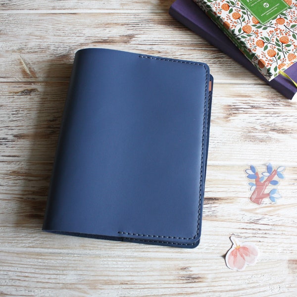 Blue leather mini Happy planner cover / Leather classic skinny disc cover / Micro HP cover leather / Big happy notes cover