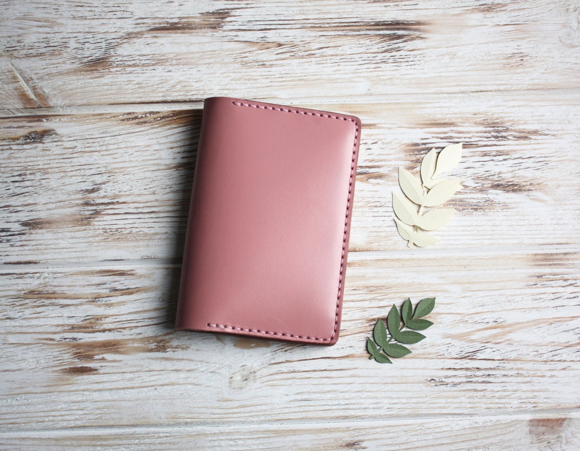 Pink leather passport holder / Leather passport cover Etsy