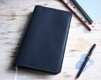 Blue large moleskine leather cover / Leather refillable journal / Leather planner cover / Pocket medium moleskine cover